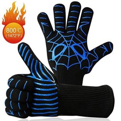 BBQ/Oven Mitts Heat Resistant Up to 800 Degree C  Blue Spider Web Pattern