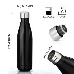 Insulated Stainless Steel Vacuum Water Bottle 500ml/17 oz Black