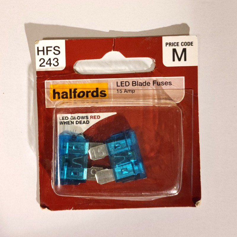 Halfords LED Mini Blade Fuses 15A Pink (pair)